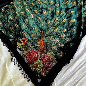 Velvet Beaded Peacock Burnout Shawl